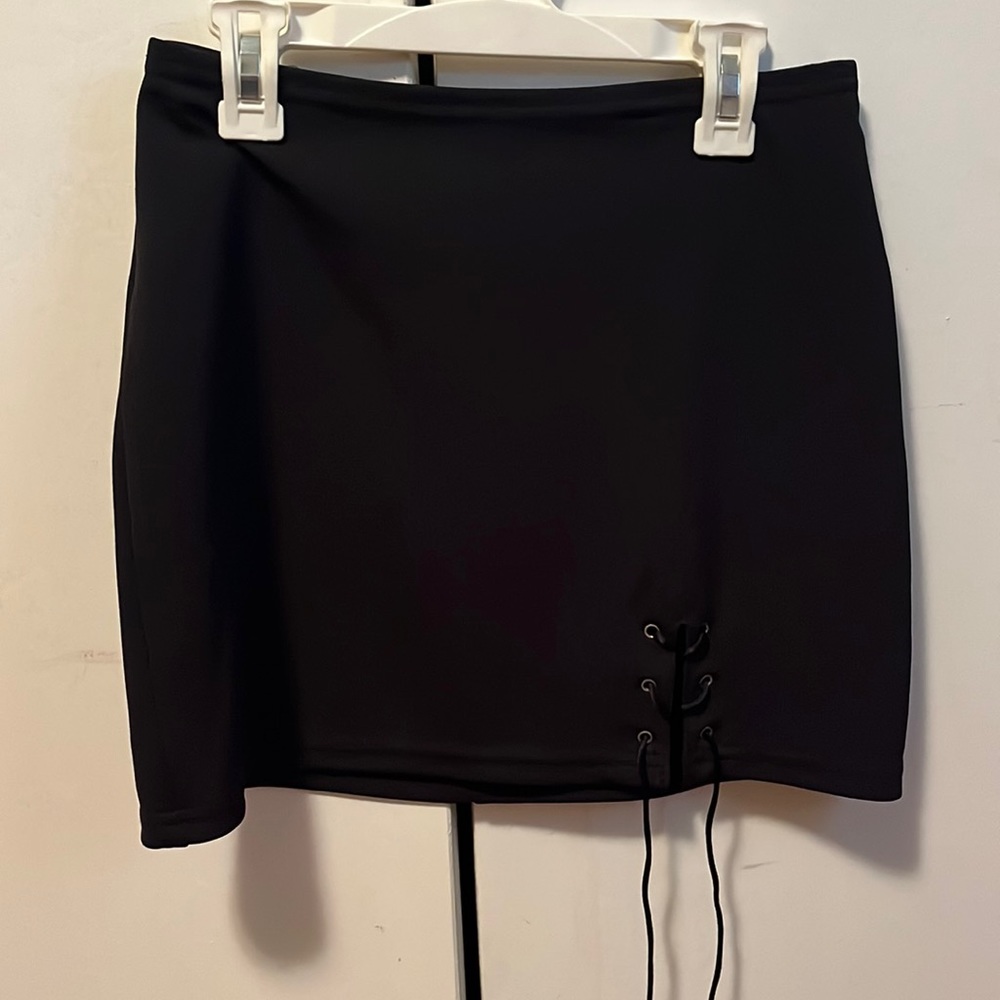Black lace up mini skirt